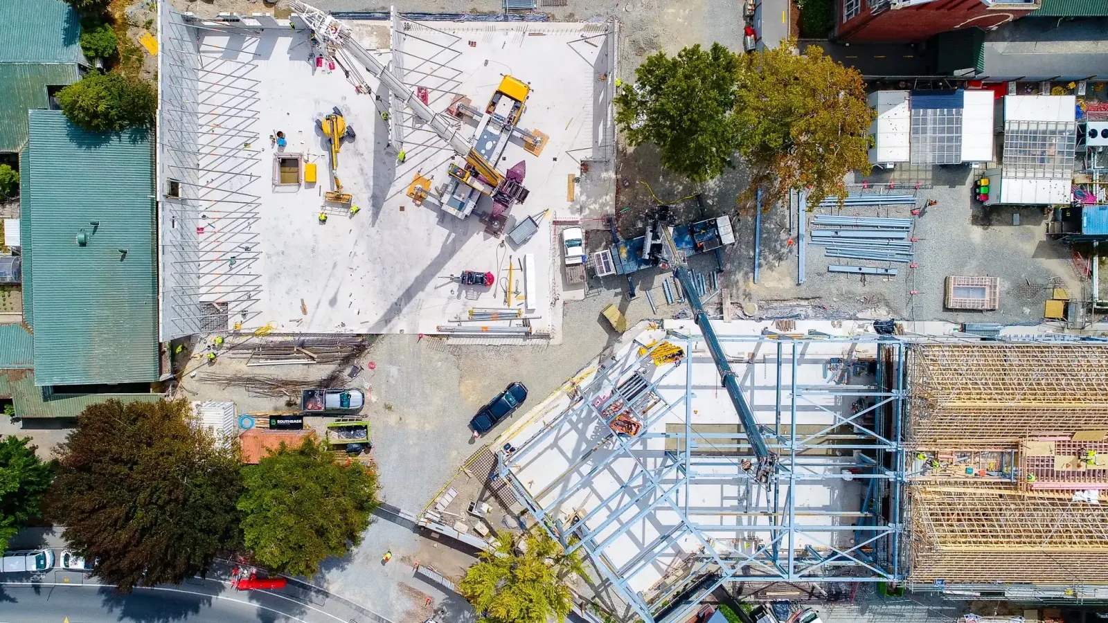 Aerial view of construction work at Christchurch Boys High School