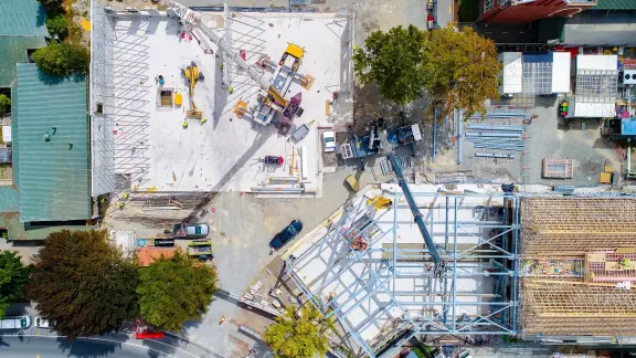 Aerial view of construction work at Christchurch Boys High School